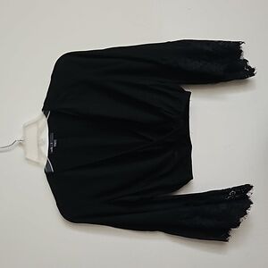 Maddy k black crop bell sleeves blouse top small flaw**